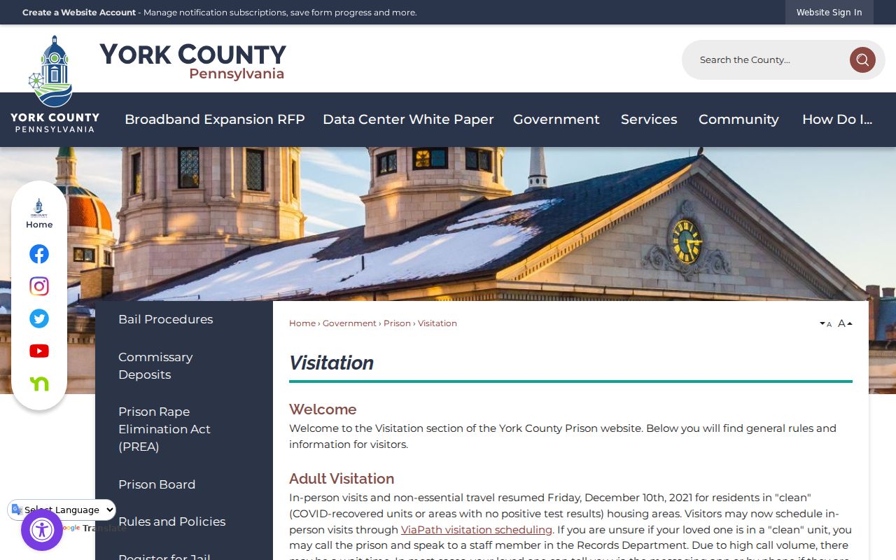 York County arrest custody visitation information