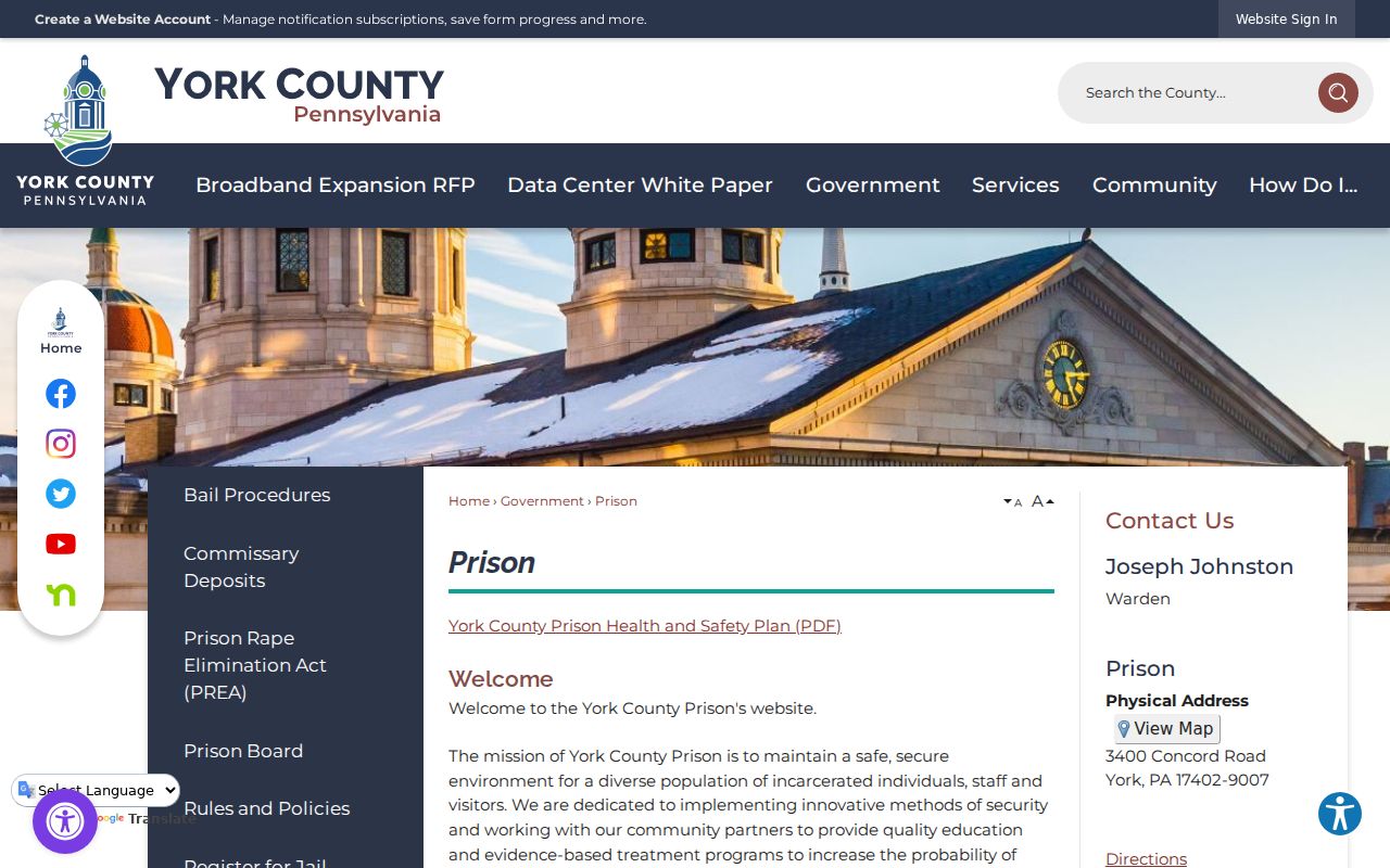 York County arrest custody and prison records page