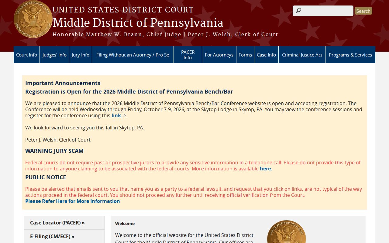 Federal criminal court serving York County Pennsylvania