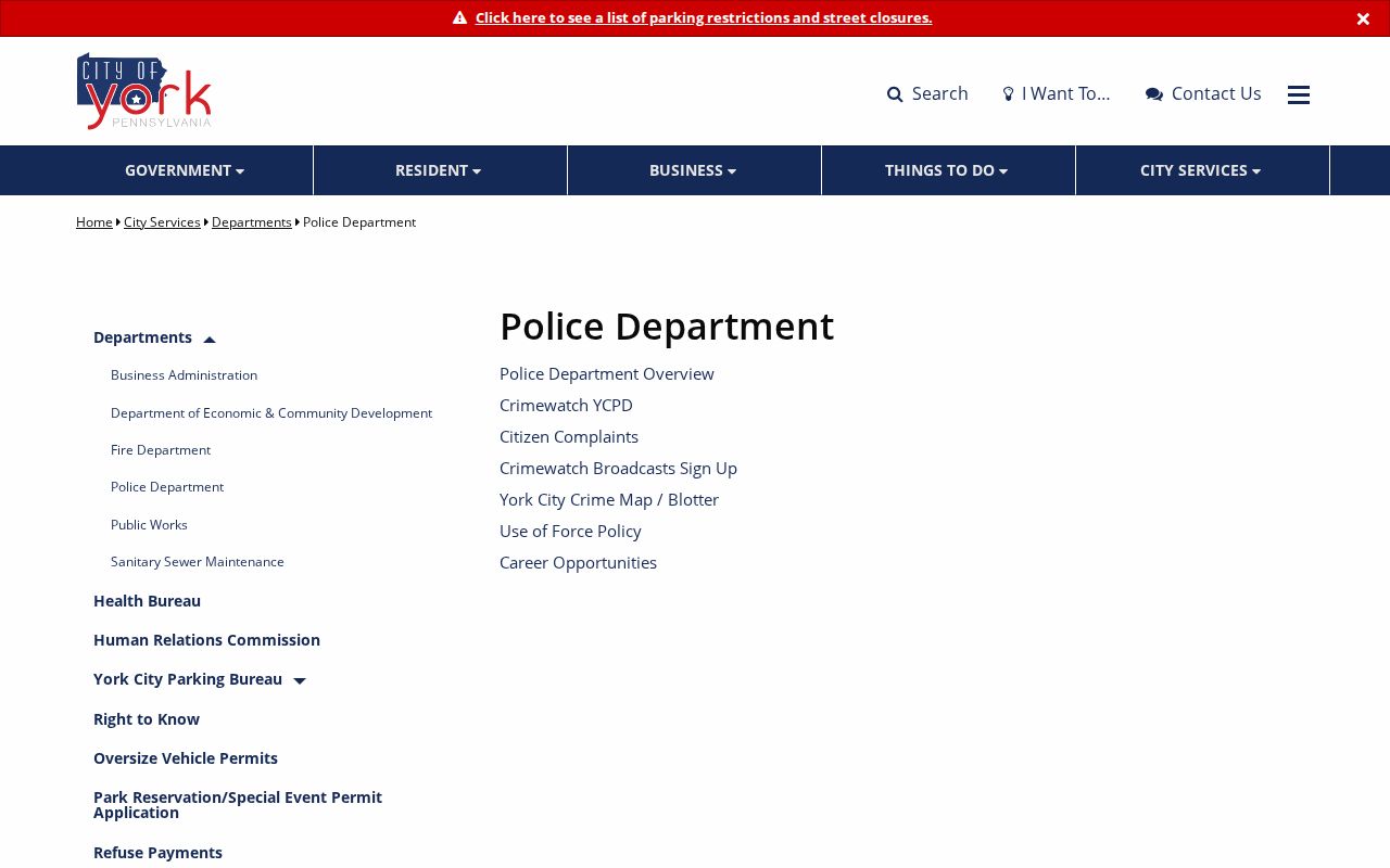 York County criminal records at the York City Police Department